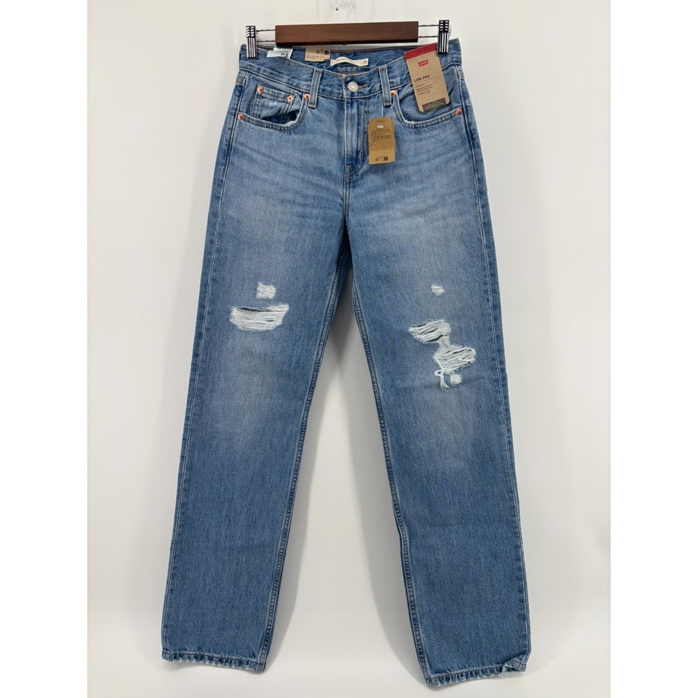 Levis Low Pro Straight Leg Jeans Womens Blue Distressed Mid Rise 25 NWT